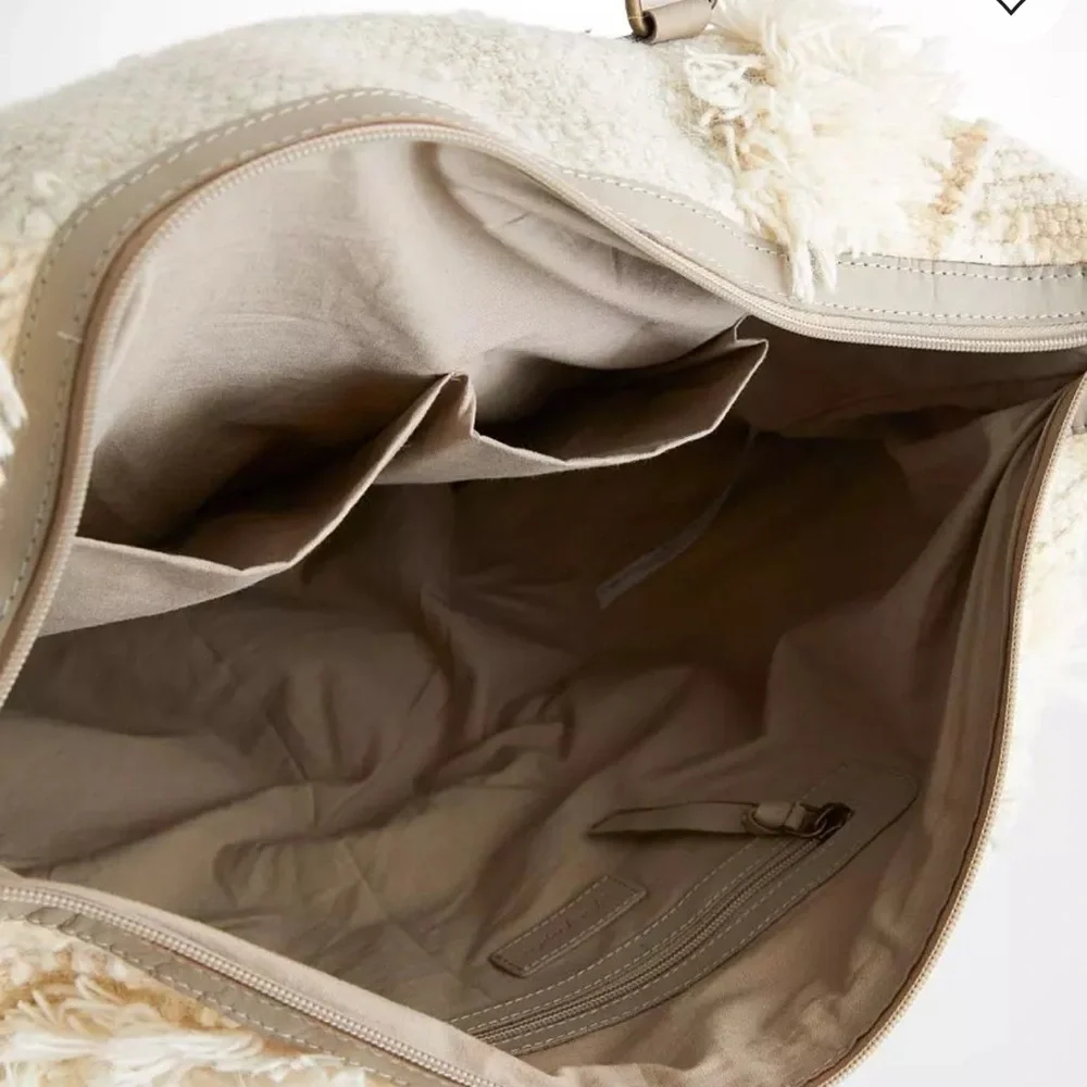 Free People Ivory Woven Fringe Tote